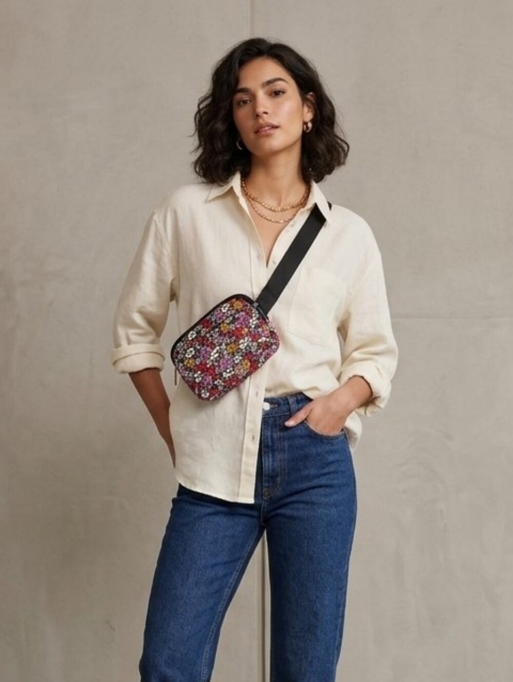 Brighton ✨️ Women's Floral Print Waist Bag - Black Multicolor